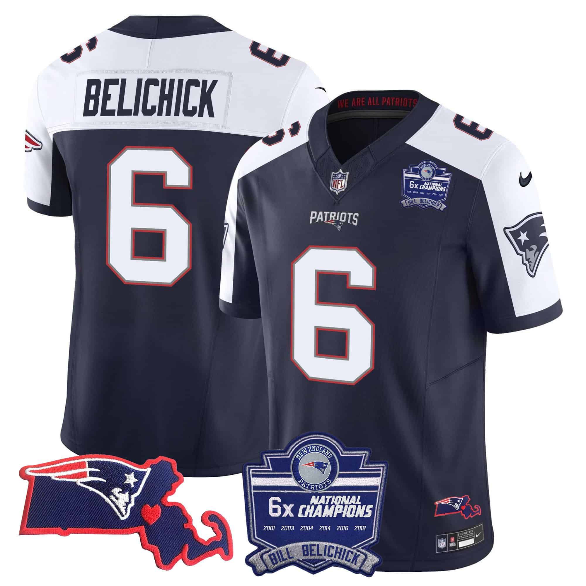 Men New England Patriots #6 Belichick Dark blue 2024 Nike 6x Champions Patch Vapor Limited NFL Jersey->indianapolis colts->NFL Jersey